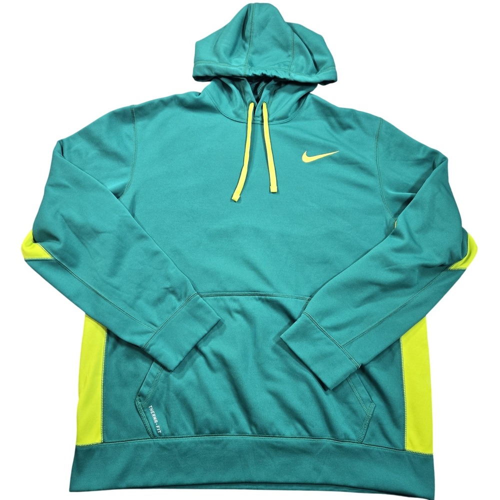 Nike Therma-FIT Hoodie Mens XL Green Fleece Pullover Sweatshirt Logo 468784-348